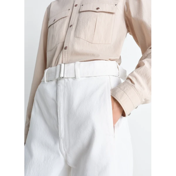 Lemaire Twisted Belted Pants in Denim - Pants - Parisian Minimalist Luxury at Luxury Shoes 
