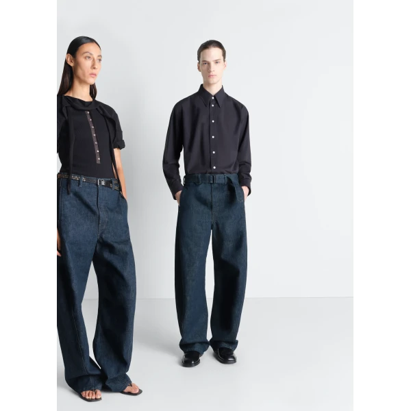 Lemaire Twisted Belted Pants in Denim - Pants - Parisian Minimalist Luxury at Luxury Shoes 