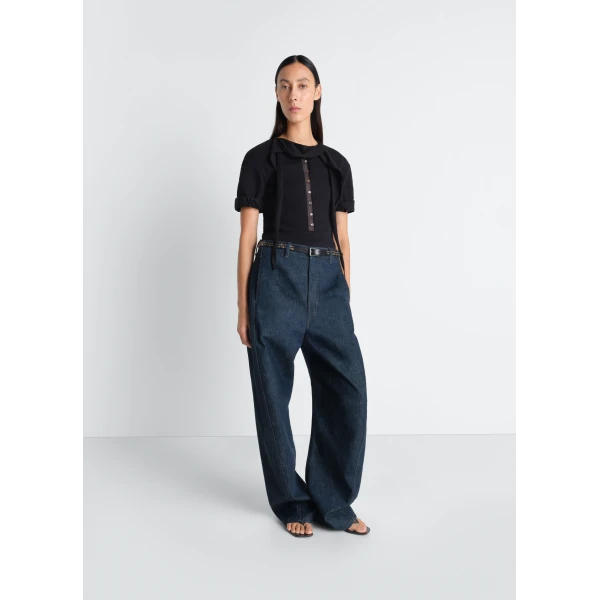 Lemaire Twisted Belted Pants in Denim - Pants - Parisian Minimalist Luxury at Luxury Shoes 