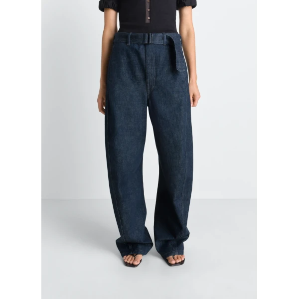 Lemaire Twisted Belted Pants in Denim - Pants - Parisian Minimalist Luxury at Luxury Shoes 