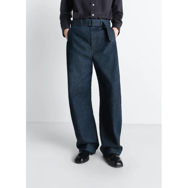Lemaire Twisted Belted Pants in Denim - Pants - Parisian Minimalist Luxury at Luxury Shoes 