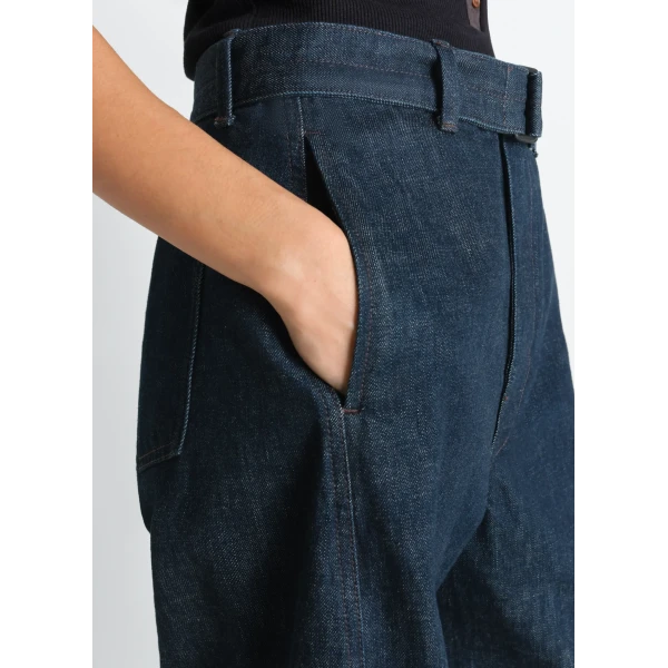 Lemaire Twisted Belted Pants in Denim - Pants - Parisian Minimalist Luxury at Luxury Shoes 