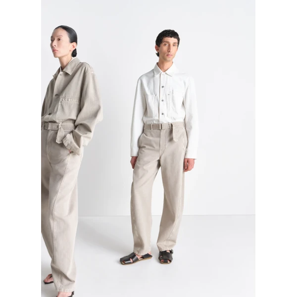 Lemaire Twisted Belted Pants in Heavy Broken Twill Snow - Pants - Parisian Minimalist Luxury at Luxury Shoes 