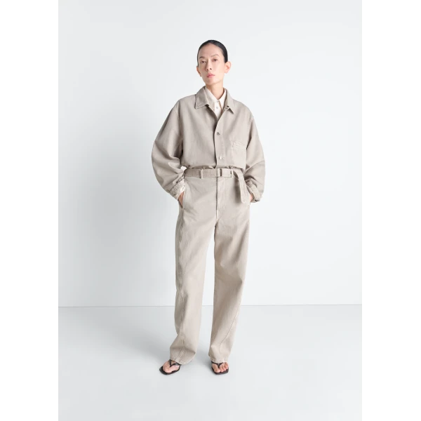 Lemaire Twisted Belted Pants in Heavy Broken Twill Snow - Pants - Parisian Minimalist Luxury at Luxury Shoes 