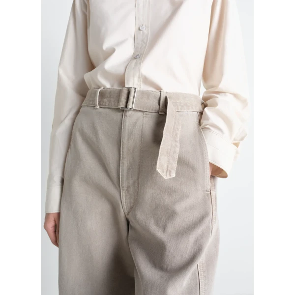 Lemaire Twisted Belted Pants in Heavy Broken Twill Snow - Pants - Parisian Minimalist Luxury at Luxury Shoes 