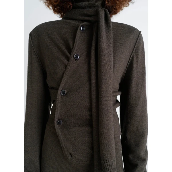 Lemaire Twisted Cardigan with Scarf in Merino Blend - Knitwear - Parisian Minimalist Luxury at Luxury Shoes 
