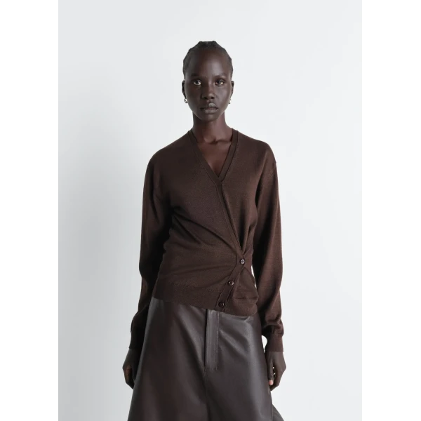 Lemaire Twisted V Neck Jumper in Merino Blend - Knitwear - Parisian Minimalist Luxury at Luxury Shoes 
