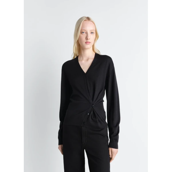 Lemaire Twisted V Neck Jumper in Merino Blend - Knitwear - Parisian Minimalist Luxury at Luxury Shoes 