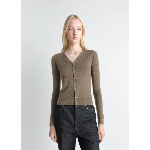 Lemaire V Neck Buttoned Cardigan in Fine Wool - Knitwear - Parisian Minimalist Luxury at Luxury Shoes 