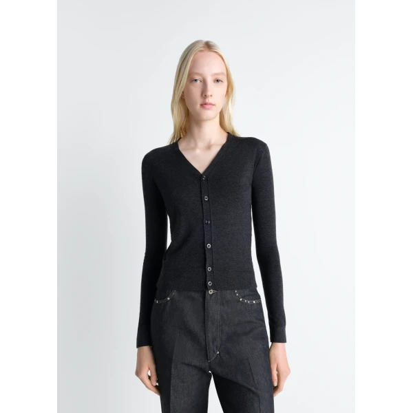 Lemaire V Neck Buttoned Cardigan in Fine Wool - Knitwear - Parisian Minimalist Luxury at Luxury Shoes 