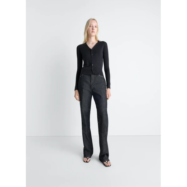 Lemaire V Neck Buttoned Cardigan in Fine Wool - Knitwear - Parisian Minimalist Luxury at Luxury Shoes 