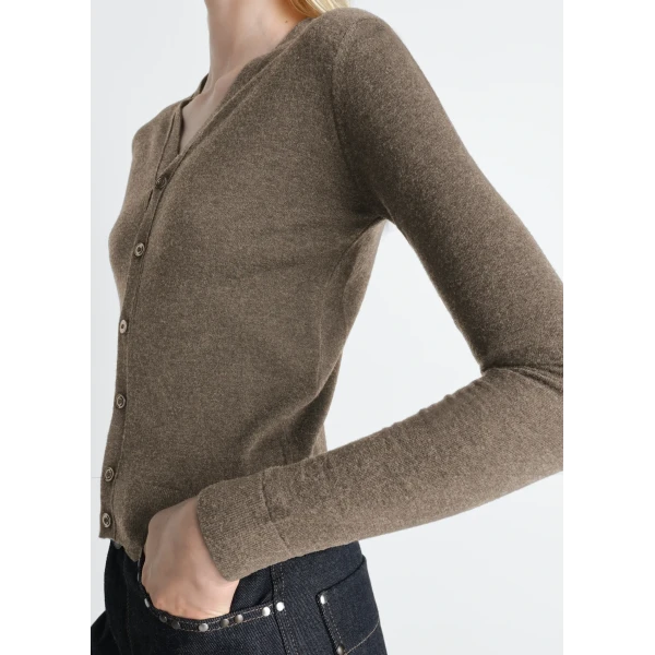 Lemaire V Neck Buttoned Cardigan in Fine Wool - Knitwear - Parisian Minimalist Luxury at Luxury Shoes 