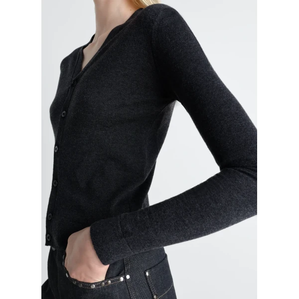 Lemaire V Neck Buttoned Cardigan in Fine Wool - Knitwear - Parisian Minimalist Luxury at Luxury Shoes 