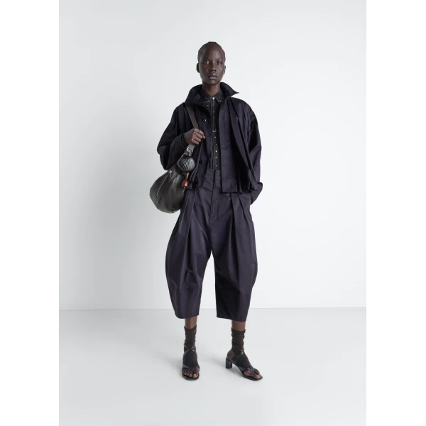 Lemaire Volume Bermudas in Cotton Satin - Shorts - Parisian Minimalist Luxury at Luxury Shoes 