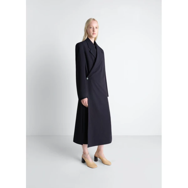 Lemaire Wrap Over Coat in Wool Crepe - Coats - Parisian Minimalist Luxury at Luxury Shoes 