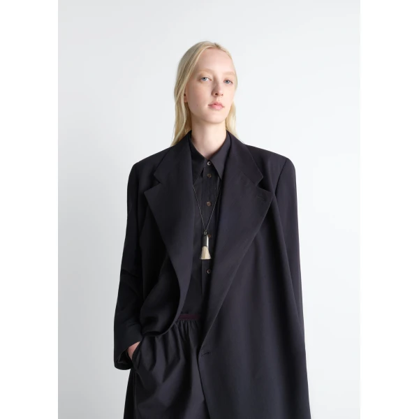 Lemaire Wrap Over Coat in Wool Crepe - Coats - Parisian Minimalist Luxury at Luxury Shoes 