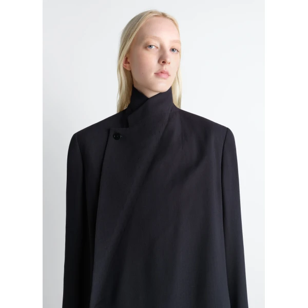 Lemaire Wrap Over Coat in Wool Crepe - Coats - Parisian Minimalist Luxury at Luxury Shoes 