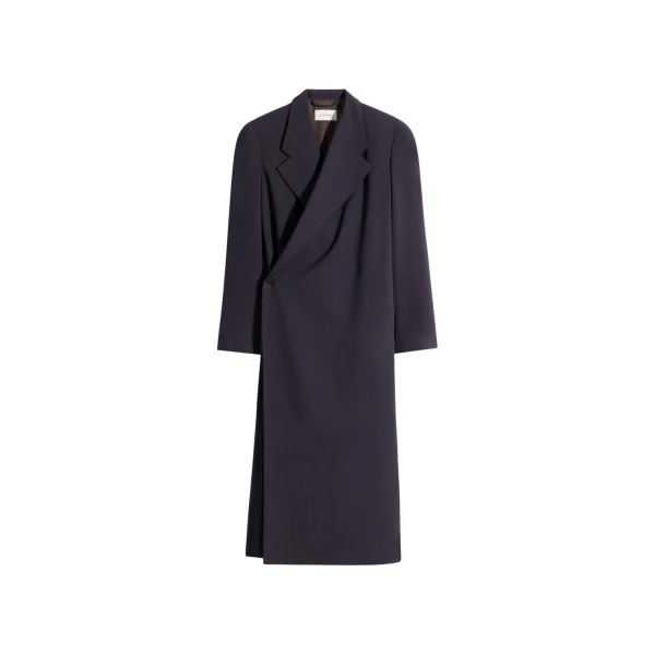 Lemaire Wrap Over Coat in Wool Crepe - Coats - Parisian Minimalist Luxury at Luxury Shoes 