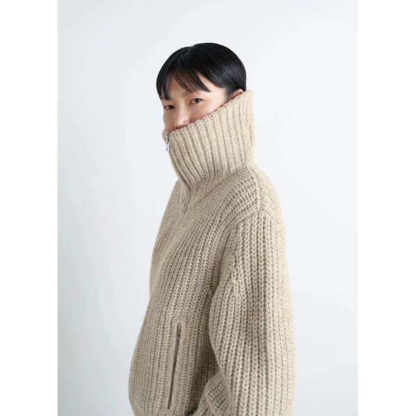 Lemaire Zipped Cardigan in Yak Alpaca - Knitwear - Parisian Minimalist Luxury at Luxury Shoes 
