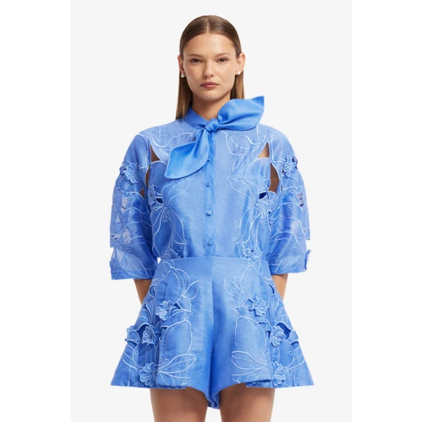 Leo Lin Brooklyn Appliqué Bow Puff Sleeve Top - Leo Lin Dress - Australian Luxury Fashion - Shop at Luxury Shoes 