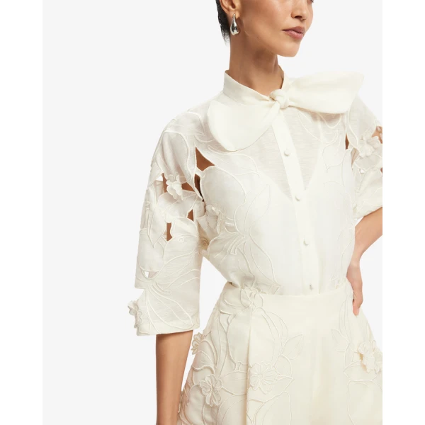 Leo Lin Brooklyn Appliqué Bow Puff Sleeve Top - Leo Lin Dress - Australian Luxury Fashion - Shop at Luxury Shoes 