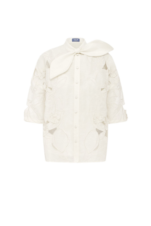 Leo Lin Brooklyn Appliqué Bow Puff Sleeve Top - Leo Lin Dress - Australian Luxury Fashion - Shop at Luxury Shoes 