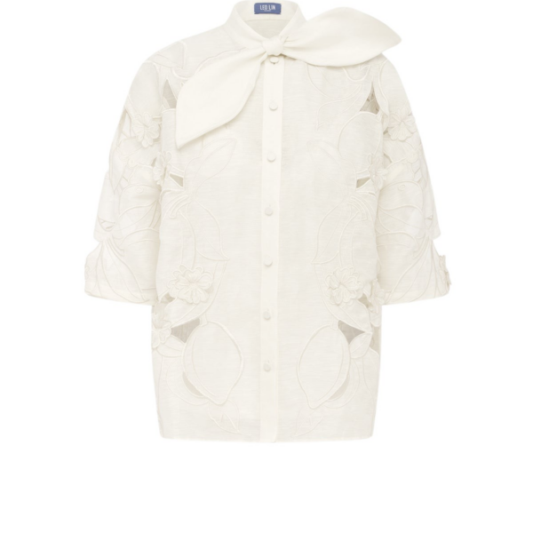 Leo Lin Brooklyn Appliqué Bow Puff Sleeve Top - Leo Lin Dress - Australian Luxury Fashion - Shop at Luxury Shoes 