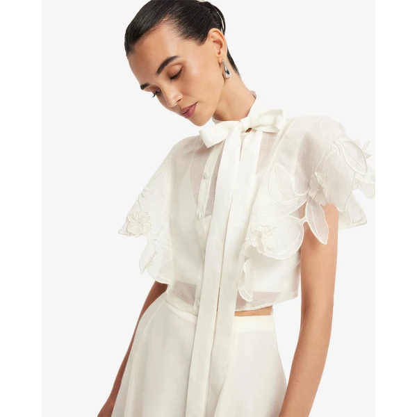 Leo Lin Jasmine Appliqué Flutter Sleeve Top - Leo Lin Dress - Australian Luxury Fashion - Shop at Luxury Shoes 