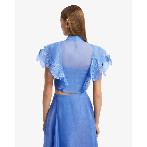 Leo Lin Jasmine Appliqué Flutter Sleeve Top - Leo Lin Dress - Australian Luxury Fashion - Shop at Luxury Shoes 