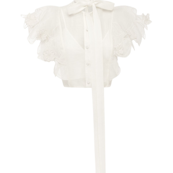 Leo Lin Jasmine Appliqué Flutter Sleeve Top