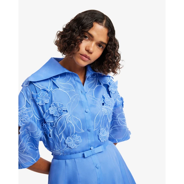 Leo Lin Junia Appliqué Puff Sleeve Silk Gown - Leo Lin Dress - Australian Luxury Fashion - Shop at Luxury Shoes 