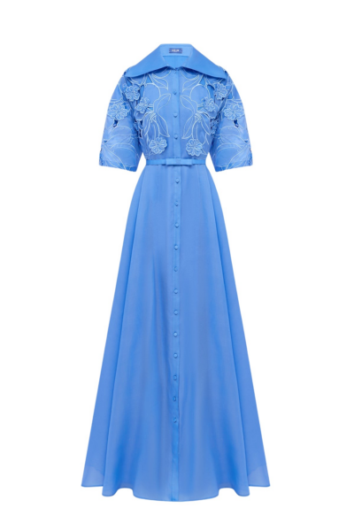 Leo Lin Junia Appliqué Puff Sleeve Silk Gown - Leo Lin Dress - Australian Luxury Fashion - Shop at Luxury Shoes 