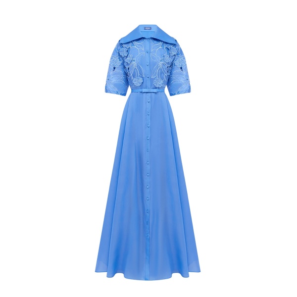 Leo Lin Junia Appliqué Puff Sleeve Silk Gown