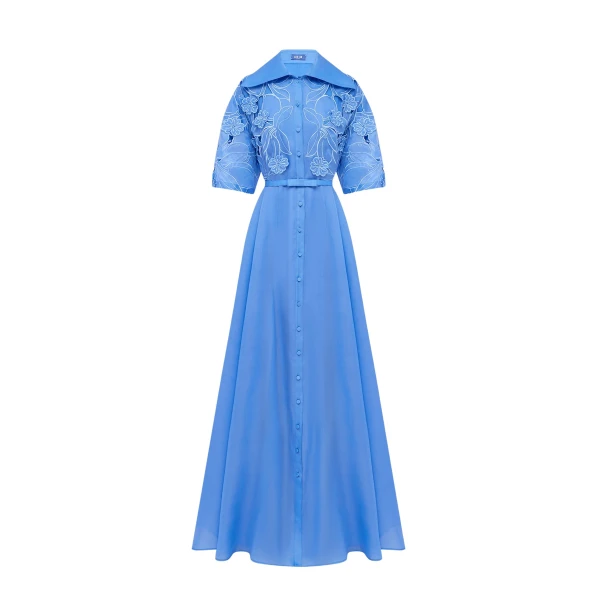 Leo Lin Junia Appliqué Puff Sleeve Silk Gown