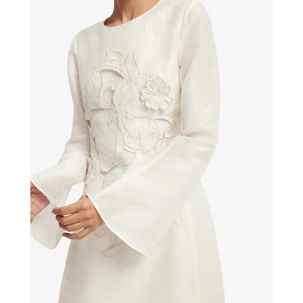 Leo Lin Suzanne Appliqué Bell Sleeve Mini Dress - Leo Lin Dress - Australian Luxury Fashion - Shop at Luxury Shoes 