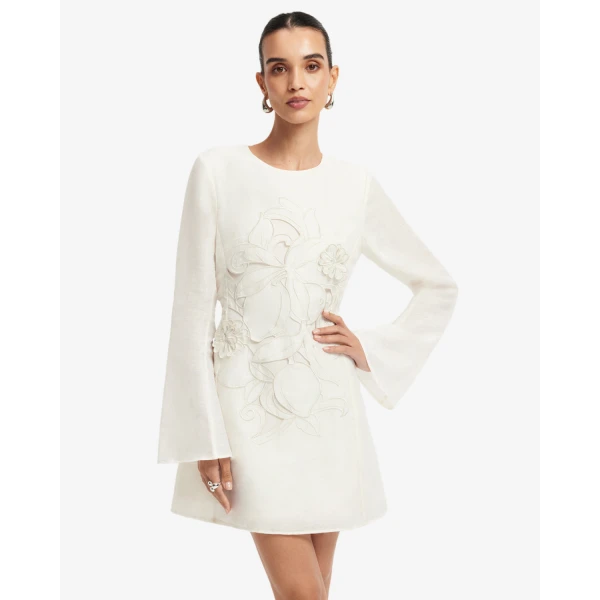 Leo Lin Suzanne Appliqué Bell Sleeve Mini Dress - Leo Lin Dress - Australian Luxury Fashion - Shop at Luxury Shoes 