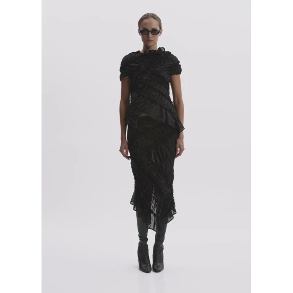 Magda Butrym Asymmetric Ruched Midi Skirt In Black