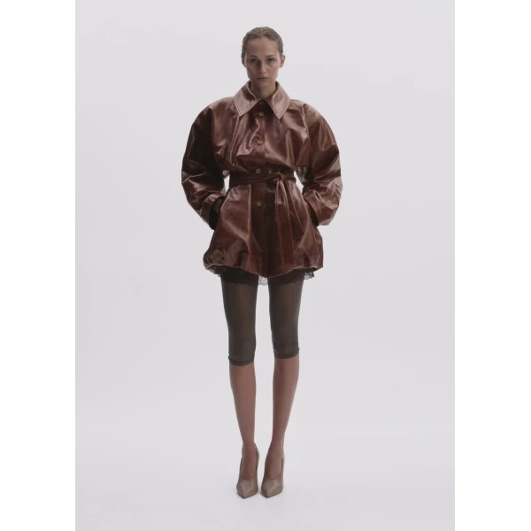 Magda Butrym Bubble Hemline Leather Jacket In Brown