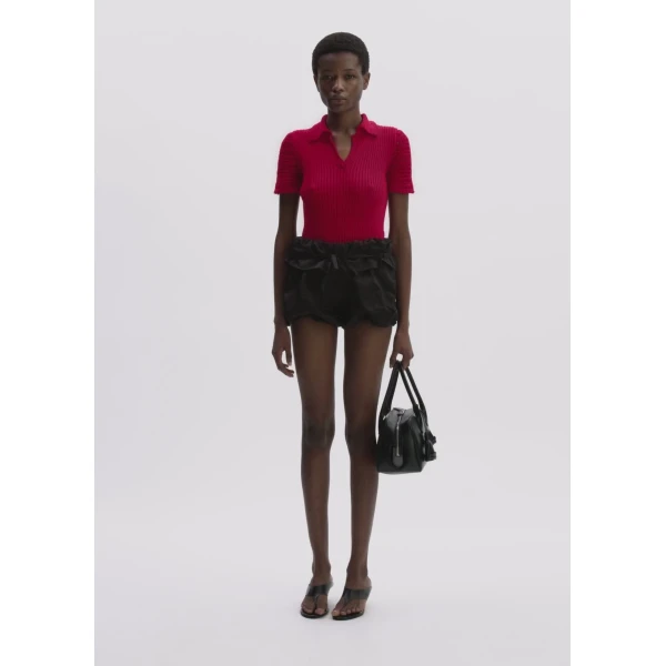 Magda Butrym Bubble Silk Shorts With Ruffle Waist In Black