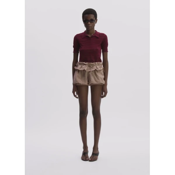 Magda Butrym Bubble Silk Shorts With Ruffle Waist In Brown