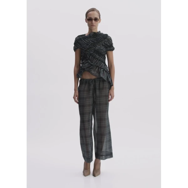 Magda Butrym Checked Drawstring Culotte Trousers In Blue