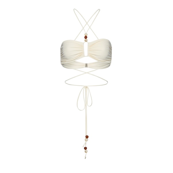 Magda Butrym Criss-cross bandeau top in cream with beads