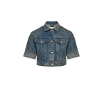 Magda Butrym Cropped denim jacket with short sleeves in vintage blue