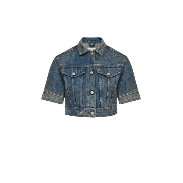 Magda Butrym Cropped denim jacket with short sleeves in vintage blue