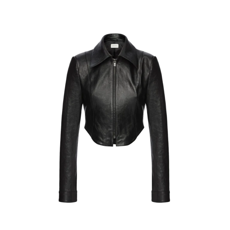 Magda Butrym Curved hem leather jacket in black