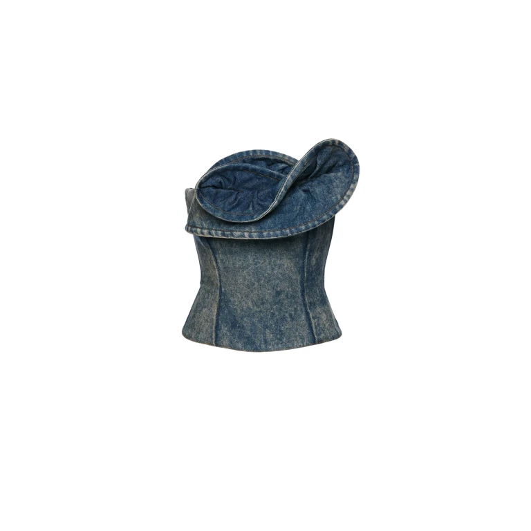 Magda Butrym Denim corset with sculptural neckline in vintage blue
