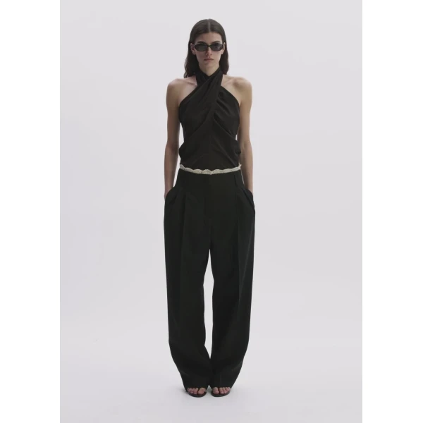 Magda Butrym Draped Halterneck Cotton And Silk Blouse In Black