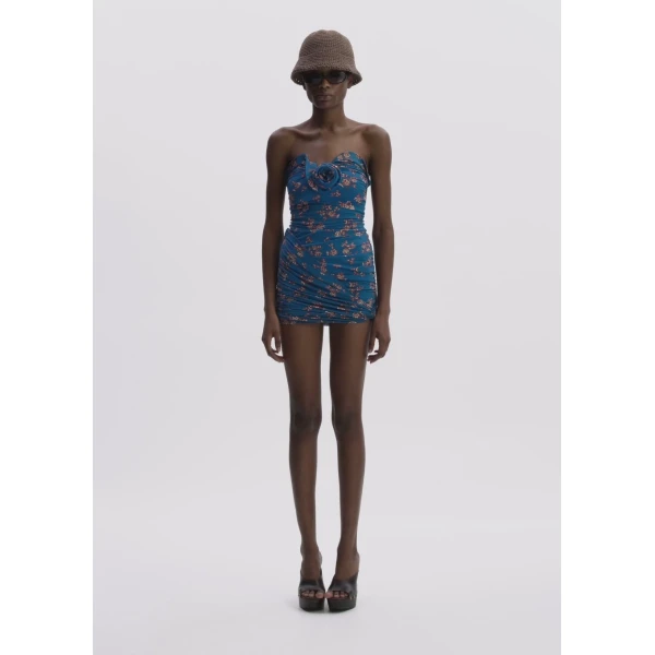 Magda Butrym Draped Mini Swim Skirt In Blue Floral Print