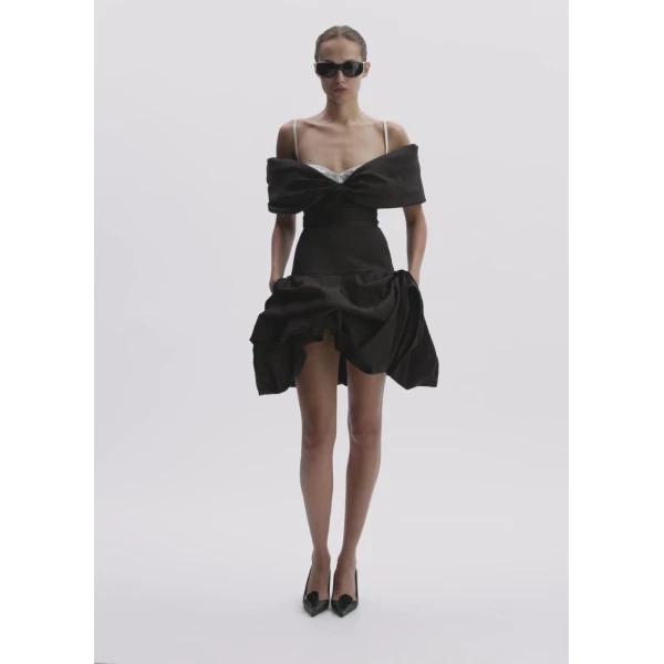 Magda Butrym Draped Shawl-Collar Midi Dress In Black