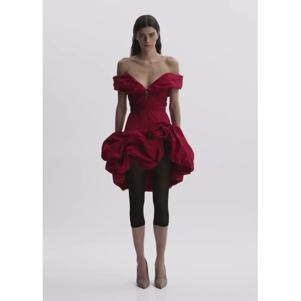 Magda Butrym Draped Shawl-Collar Midi Dress In Red